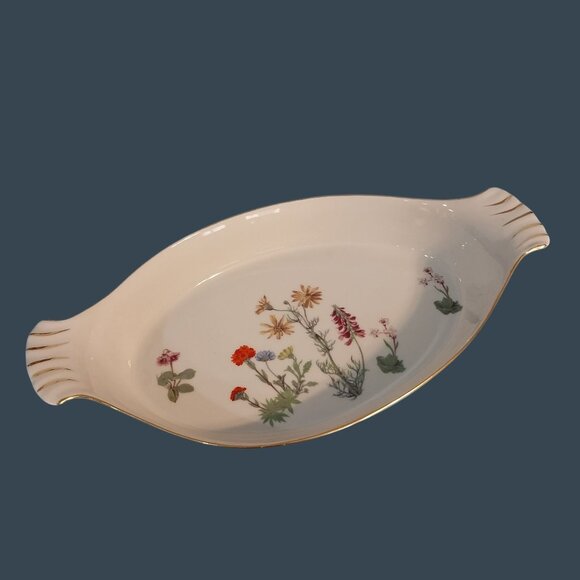 Lourioux Le Faune French Porcelain Au Gratin Dish Wild Flowers 14" - Picture 2 of 6